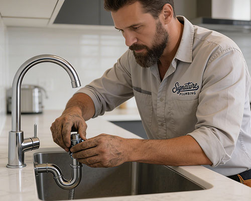 Man fixing kitchen sink